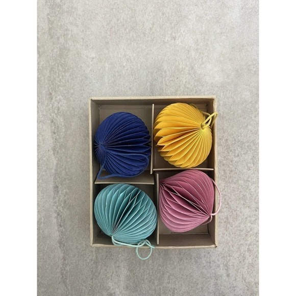 H For Happy Set Of 4 Christmas 2" Paper Squatty Teadrop Tree Ornaments Colorful - Picture 15 of 15